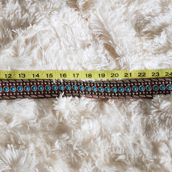 HP?Western genuine italian leather w studded turquoise color stones& buckle